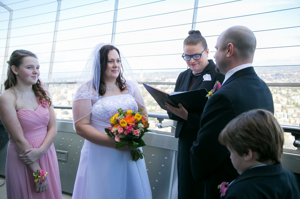 Space Needle Observation Deck Wedding, Seattle Wedding Officiants, Elaine Way, Seattle Officiant Wedding, Seattle Officiants, Space Needle, Seattle Elope