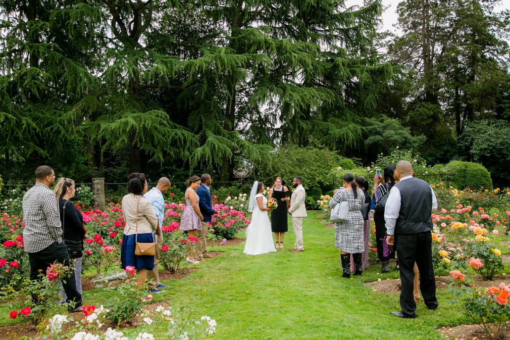 Seattle Wedding Officiants, Elaine Way, Woodland Park Rose Garden, Jen Sanders Photography, Last Minute Wedding, Seattle Elopement, Rose Garden Wedding